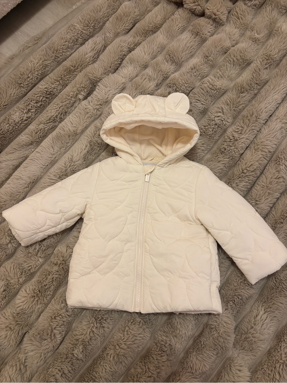 Old Navy Cream Quilted Hooded Puffer Jacket with Bear Ears